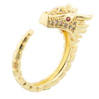 Cubique anneau en laiton Circonia Micro Pave, dragon, Placage de couleur d'or, bijoux de mode & pavé de micro zircon & pour femme, protéger l'environnement, sans nickel, plomb et cadmium, 24x19x3mm, Vendu par PC