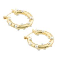Messing Drop ørering, med Plastic Pearl, guldfarve belagt, mode smykker & for kvinde, nikkel, bly & cadmium fri, 25x24x4mm, Solgt af par