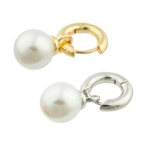 Brass Huggie Hoop Earring, with Plastic Pearl, plated, fashion jewelry & for woman, more colors for choice, nickel, lead & cadmium free, 28x16x4mm, Sold By Pair