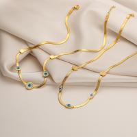 Evil Eye Schmuck Halskette, Titanstahl, mit Muschel, mit Verlängerungskettchen von 5cm, blöser Blick, plattiert, Modeschmuck & Emaille, goldfarben, Länge:40 cm, verkauft von PC