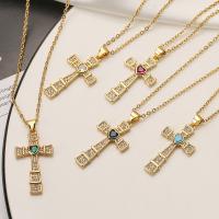 Cubic Zircon Micro Pave Brass Necklace, with 5cm extender chain, Cross, plated, fashion jewelry & micro pave cubic zirconia, more colors for choice, nickel, lead & cadmium free, 16x34mm, Length:45 cm, Sold By PC