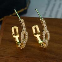 Brass Stud Earring plated fashion jewelry & micro pave cubic zirconia golden nickel lead & cadmium free Sold By Pair