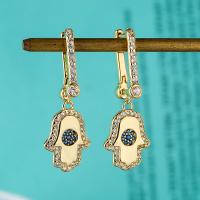 Brass Drop Earring plated  & micro pave cubic zirconia golden nickel lead & cadmium free Sold By Pair