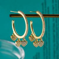 Brass Drop Earring plated & with rhinestone golden nickel lead & cadmium free 32mm Sold By Pair