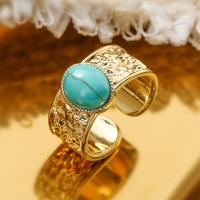 Brass Finger Ring with turquoise plated fashion jewelry golden nickel lead & cadmium free inner .7 ~1.9cm Sold By PC
