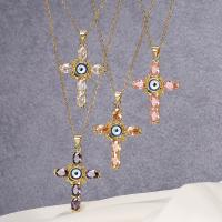 Evil Eye Jewelry Necklace Brass with 5cm extender chain Cross plated micro pave cubic zirconia nickel lead & cadmium free Length 45 cm Sold By PC