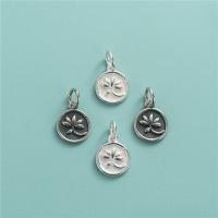 925 Sterling Silver Pendant Flat Round DIY & with flower pattern 9.30mm Approx 3.9mm Sold By PC