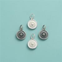 925 Sterling Silver Pendant, Flat Round, DIY & with flower pattern, more colors for choice, 10.70x12.80mm, Hole:Approx 3.7mm, Sold By PC