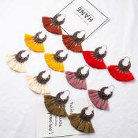 Tibetan Style Drop Earrings, with Polyester Yarns, plated, fashion jewelry & for woman & enamel, more colors for choice, 80x60mm, Sold By Pair