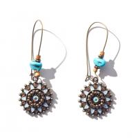 Zinc Alloy Drop Earrings with turquoise plated fashion jewelry & for woman & enamel & with rhinestone two different colored Sold By Pair