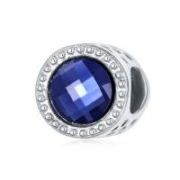 Zinc Alloy European perler, med Glas, Flad Rund, sølvfarvet forgyldt, du kan DIY, blå, nikkel, bly & cadmium fri, 9mm, Solgt af PC