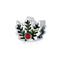 Tibetan Style European Beads, Maple Leaf, silver color plated, DIY & enamel & with rhinestone, mixed colors, nickel, lead & cadmium free, 10-15mm, Sold By PC