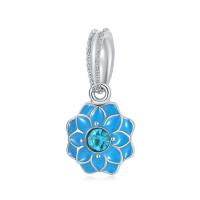 Zinc Alloy Flower Pendants silver color plated DIY & enamel & with rhinestone blue nickel lead & cadmium free Sold By PC