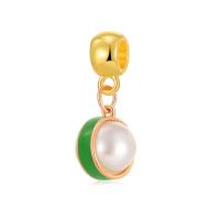 European Style Zinc Alloy Dangle Beads with Plastic Pearl Round plated DIY & enamel mixed colors nickel lead & cadmium free Sold By PC