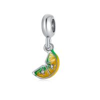 European Style Zinc Alloy Dangle Beads Lemon silver color plated DIY & enamel & with rhinestone yellow nickel lead & cadmium free Sold By PC