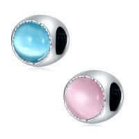 Zinc Alloy European perler, med Cats Eye, Flad Rund, sølvfarvet forgyldt, du kan DIY, flere farver til valg, nikkel, bly & cadmium fri, Solgt af PC
