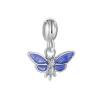European Style Tibetan Style Dangle Beads, Butterfly, silver color plated, DIY & enamel, blue, nickel, lead & cadmium free, 10-30mm, Sold By PC