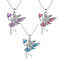 Tibetan Style Necklace, Fairy, silver color plated, for woman & with rhinestone, more colors for choice, nickel, lead & cadmium free, 34x42mm, Length:Approx 50 cm, Sold By PC