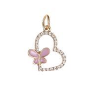 Zinc Alloy Pendant Heart gold color plated DIY & enamel & with rhinestone & hollow purple nickel lead & cadmium free 10-30mm Sold By PC