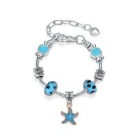 Tibetan Style European Bracelet, with Lampwork, Starfish, plated, different length for choice & for woman & enamel, blue, nickel, lead & cadmium free, Sold By PC