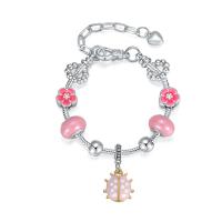 Zinc Alloy European Bracelet with Glass Beads Ladybug plated & for woman & enamel pink nickel lead & cadmium free Sold By PC