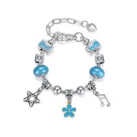 Tibetan Style European Bracelet, with Glass Beads, Flower, plated, different length for choice & for woman & enamel, blue, nickel, lead & cadmium free, Sold By PC