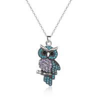 Tibetan Style Jewelry Necklace, Owl, antique silver color plated, Unisex & with rhinestone, more colors for choice, nickel, lead & cadmium free, 20x45mm, Length:Approx 50 cm, Sold By PC