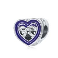 Zinc Alloy European Beads Heart silver color plated DIY & enamel blue nickel lead & cadmium free 10-15mm Sold By PC