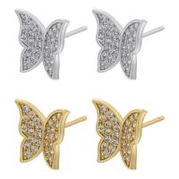 Brass Stud Earring, Butterfly, plated, fashion jewelry & for woman & with rhinestone, more colors for choice, nickel, lead & cadmium free, 10x10mm, Sold By Pair