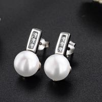 Freshwater Pearl Earrings with Zinc Alloy polished fashion jewelry & micro pave cubic zirconia & for woman Sold By Pair