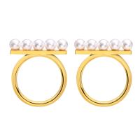 Stainless Steel Stud Earrings, 304 Stainless Steel, with Plastic Pearl, Vacuum Ion Plating, fashion jewelry & for woman, golden, 20x24.40mm, Sold By Pair