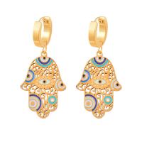 Evil Eye Earrings, 316L Stainless Steel, Vacuum Ion Plating, fashion jewelry & for woman & enamel, golden, 42mm, Sold By Pair