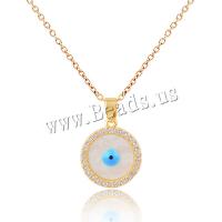 Evil Eye Jewelry Necklace, 316L Stainless Steel, with White Shell, with 1.97inch extender chain, Vacuum Ion Plating, different styles for choice & micro pave cubic zirconia & for woman, golden, Length:Approx 15.75 Inch, Sold By PC
