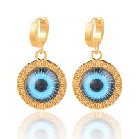 Evil Eye Earrings 316L Stainless Steel with Acrylic Vacuum Ion Plating fashion jewelry & for woman golden 33mm Sold By Pair