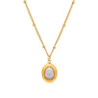 Stainless Steel smycken halsband, 304 rostfritt stål, med White Shell, med 1.97inch extender kedja, mode smycken & för kvinna, gyllene, 19mm, Längd Ca 15.75 inch, Säljs av PC