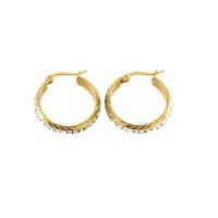 Boucle d'oreille Acier Titane, Plaqué or 18K, bijoux de mode & pavé de micro zircon & pour femme, doré, 28x25mm, Vendu par paire