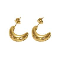 Titanium Steel  Earring, 18K gold plated, fashion jewelry & for woman & with rhinestone, golden, 18x8mm, Sold By Pair