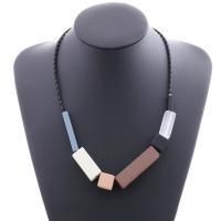 Acrylic Necklace, Wax Cord, with Wood & Acrylic, with 6.5cm extender chain, Round, vintage & for woman, more colors for choice, 160x100mm, Length:54 cm, Sold By PC