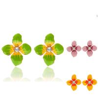 Tibetan Style Stud Earring, Flower, gold color plated, for woman & enamel & with rhinestone, more colors for choice, nickel, lead & cadmium free, 35x39mm, Sold By Pair