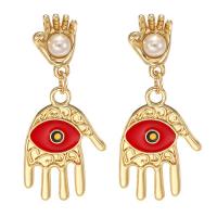 Evil Eye Earrings, Tibetan Style, Hand, gold color plated, for woman & enamel, more colors for choice, nickel, lead & cadmium free, 21x48mm, Sold By Pair