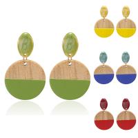 Boucle d'oreille bijoux acrylique, Plat rond, pour femme & émail, plus de couleurs à choisir, 30x49mm, Vendu par paire