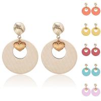 Earring Jewelry PU Leather with Zinc Alloy Flat Round plated for woman & hollow Sold By Pair