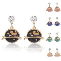Zinc Alloy Stud Earring Cat gold color plated for woman & enamel & with rhinestone nickel lead & cadmium free Sold By Pair