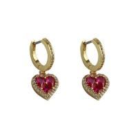 Brass Drop Earring Heart gold color plated fashion jewelry & micro pave cubic zirconia & for woman nickel lead & cadmium free Sold By Pair