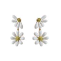 Brass Drop Earring Flower gold color plated fashion jewelry & micro pave cubic zirconia & for woman & enamel white nickel lead & cadmium free Sold By Pair