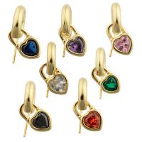 Boucles d'oreilles pendantes en laiton, avec zircon cubique, coeur, Placage de couleur d'or, bijoux de mode & DIY, plus de couleurs à choisir, protéger l'environnement, sans nickel, plomb et cadmium, 22x19x3mm, Vendu par paire