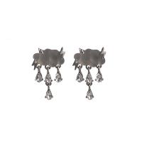 Zinc Alloy Drop Earrings Cloud silver color plated fashion jewelry & for woman & with rhinestone nickel lead & cadmium free Sold By Pair