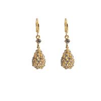 Tibetan Style Drop Earrings, gold color plated, fashion jewelry & for woman & with rhinestone & hollow, nickel, lead & cadmium free, 13x49mm, Sold By Pair