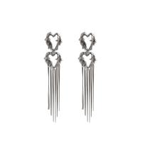 Fashion Fringe Earrings, Tibetan Style, Heart, silver color plated, fashion jewelry & for woman & hollow, nickel, lead & cadmium free, 26x116mm, Sold By Pair