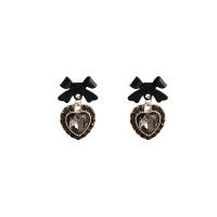 Zinc Alloy Stud Earring with Cubic Zirconia Heart silver color plated fashion jewelry & for woman & with rhinestone black nickel lead & cadmium free Sold By Pair